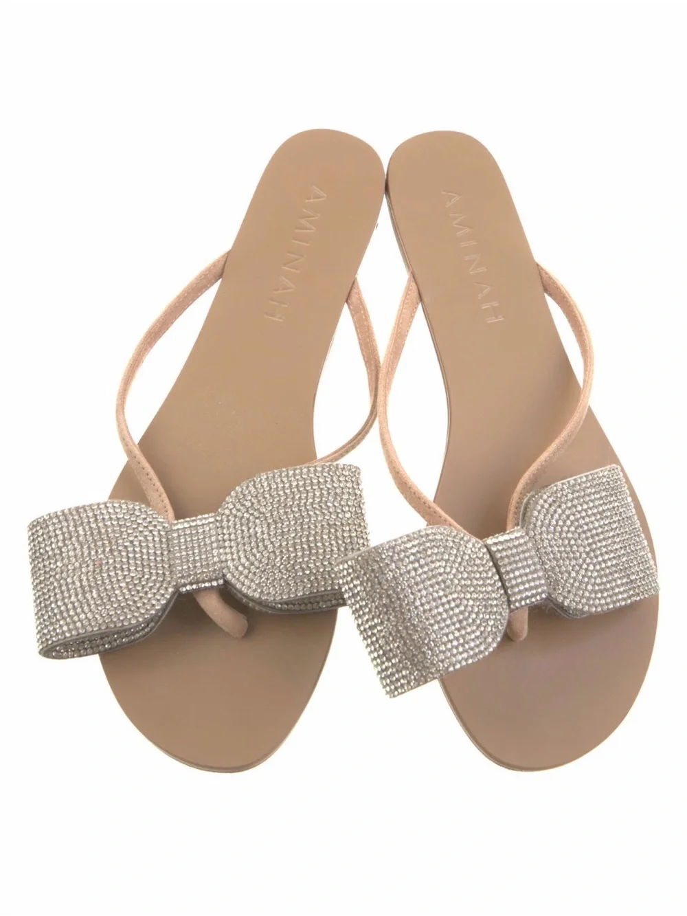Crystal Bow Nude Slide Heels